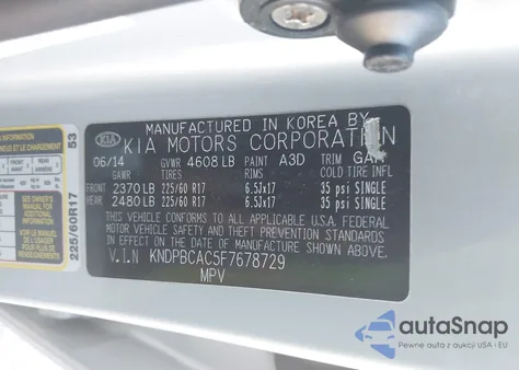 2015 Kia Sportage Lx из США, поврежденный, VIN KNDPBCAC5F7678729